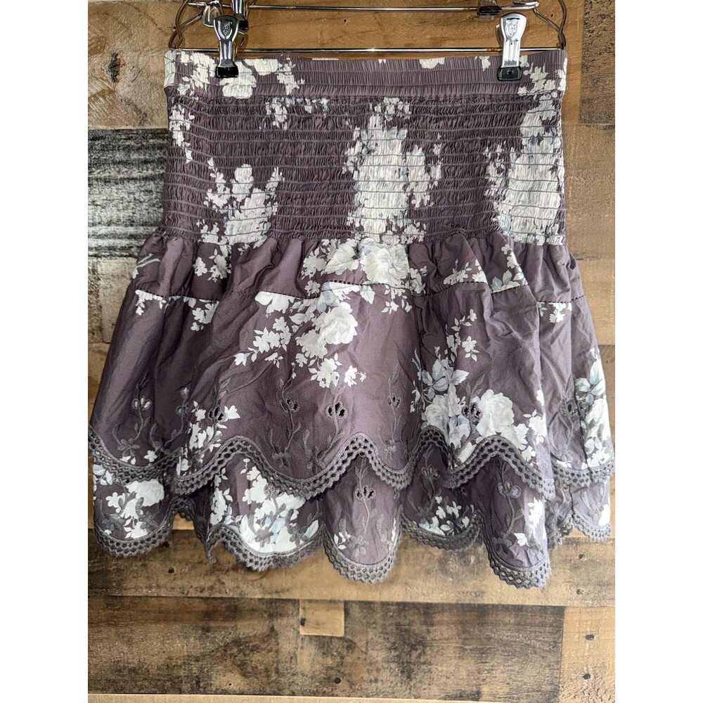 Sea New York Smocked Waist  Mini Skirt size Small Floral Cotton Poplin